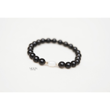 MOON minerals- Black&White- Be Classy- käevõru obsidiaaniga ja pärliga