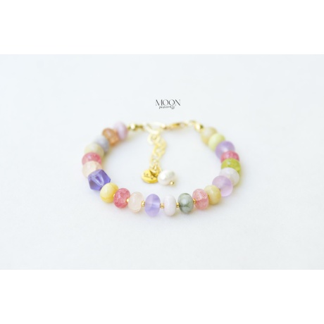 MOON minerals- Colorful flowerfield- käevõru- Jadeiit, pärl 